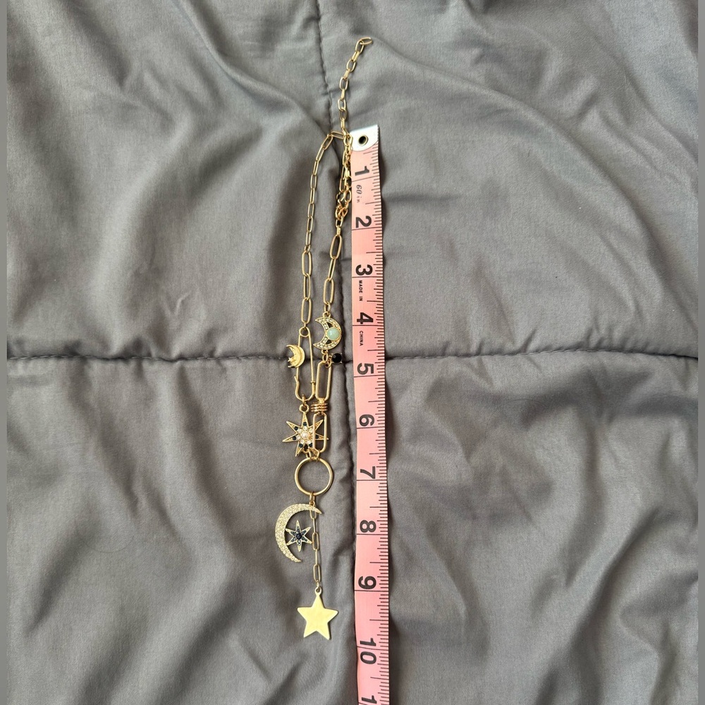 Celestial Charm Statement Necklace Gold Tone Moon… - image 7